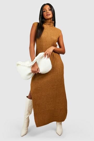 Soft Knit Roll Neck Longline Tank biscuit