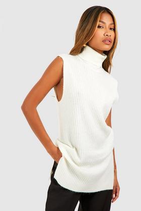 Tall Recycled High Neck Tab Side Sweater Tank Top | boohoo