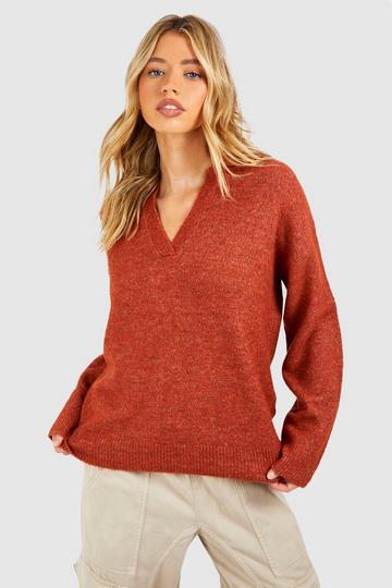 Soft Knit Collared Sweater rust