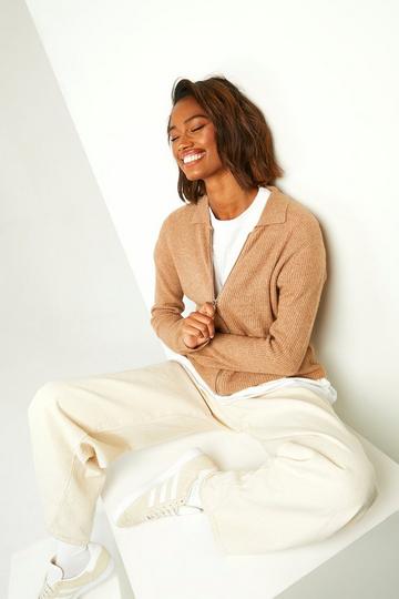 Soft Knit Polo Collar Cardigan taupe
