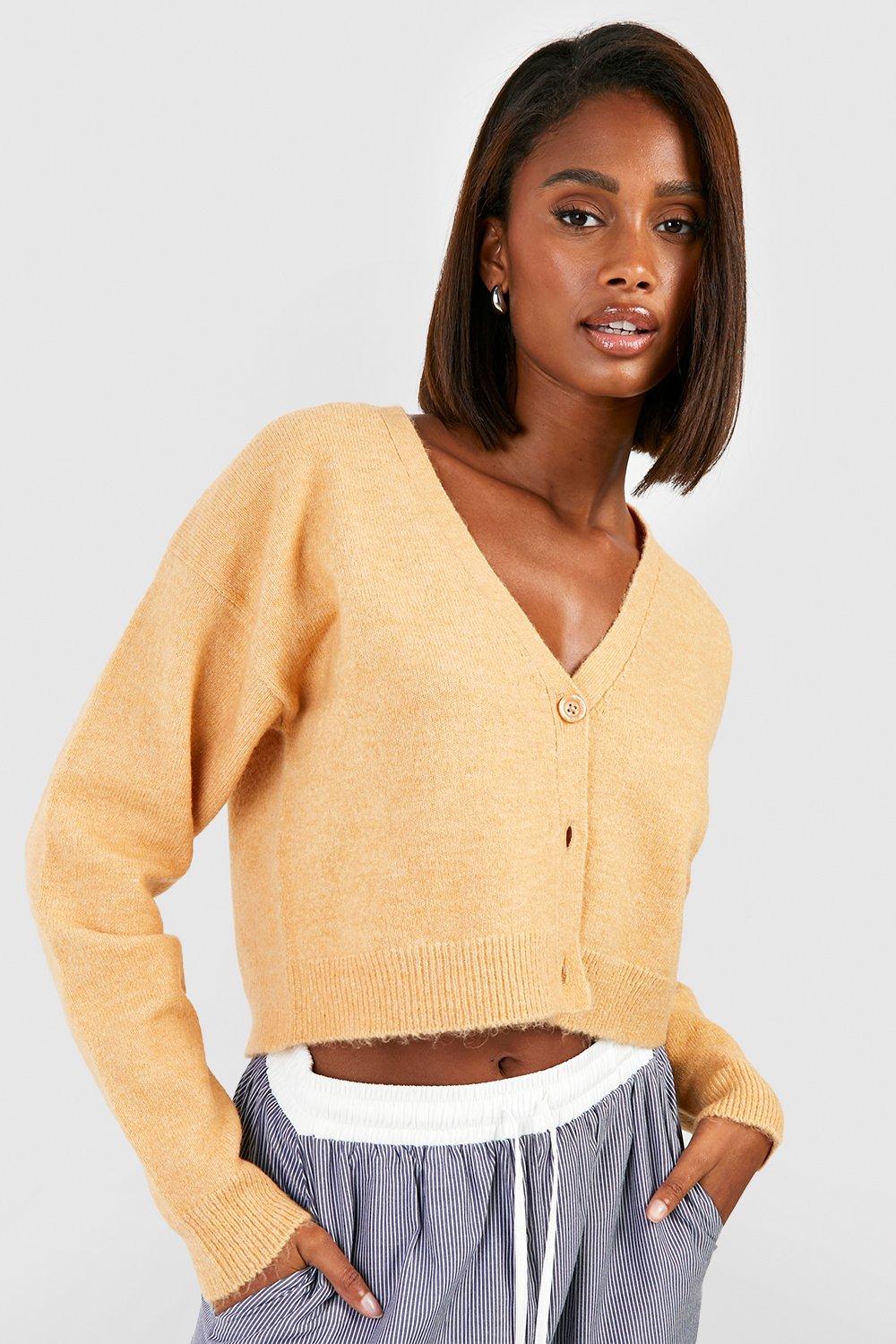 Mustard cropped cheap cardigan