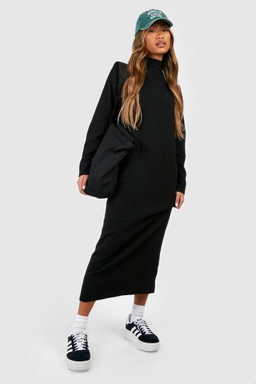 Black Soft Knit Fine Gauge Midi Dress