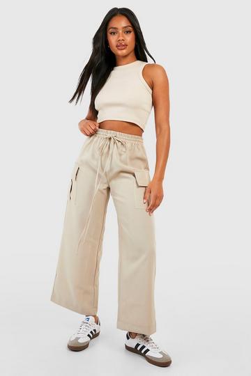 Stone Beige Drawcord Cargo Culotte Trousers