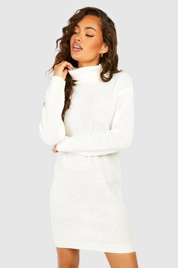 Cream White Basic Turtleneck Sweater Dress