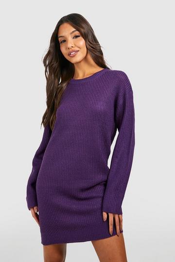 Purple Basic Crew Neck Sweater Dress