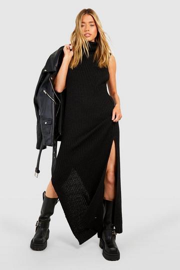 Chunky Turtleneck Sleeveless Maxi Dress black