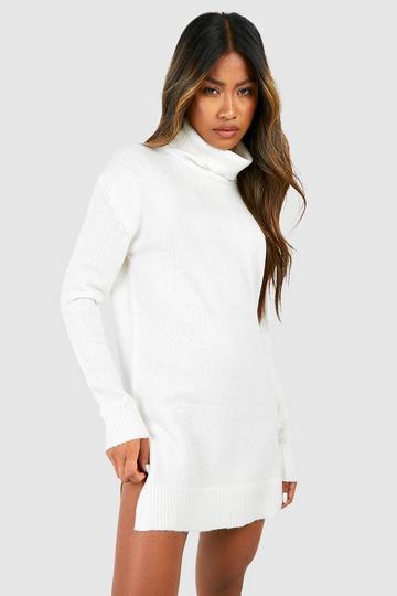 Turtleneck Oversized Sweater Dress ecru