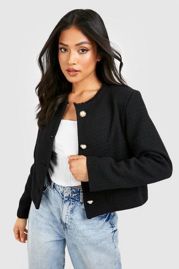 Black Boucle Jackets | Black Boucle Coats | boohoo UK