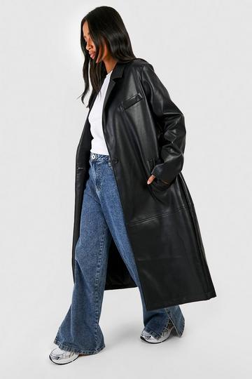 Petite Faux Leather Longline Jacket black