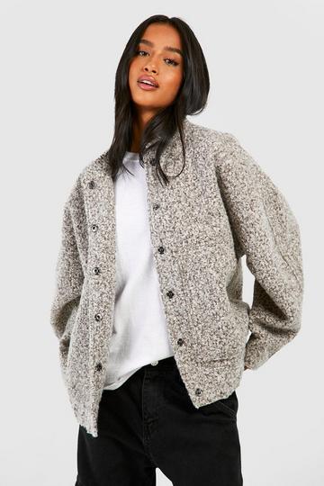 Petite Oversized Wool Bomber Jacket grey