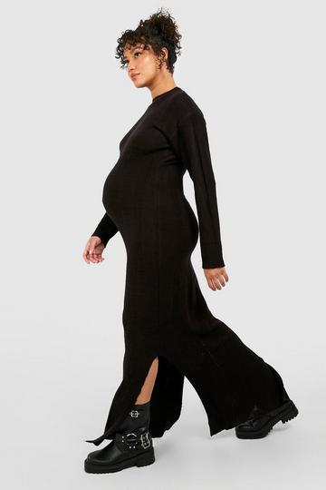 Maternity Wide Rib Knitted Maxi Dress black