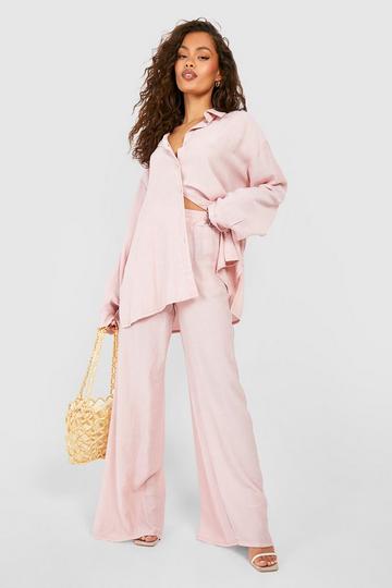 Crinkle Relaxed Fit Wide Leg Pants blush