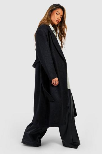 Petite Boucle Belted Wool Coat black