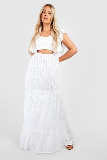 Plus Broderie Cut Out Maxi Dress white