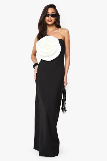 Rose Detail Bandeau Maxi Dress black