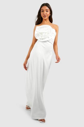 Rose Detail Bandeau Maxi Dress white