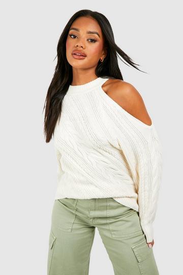 Asymmetric Cable Sweater ivory