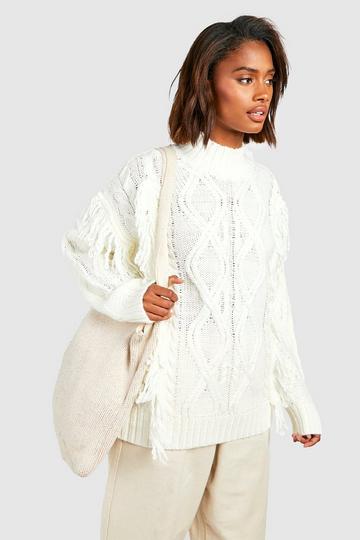 Tassel Cable Knit Jumper ivory
