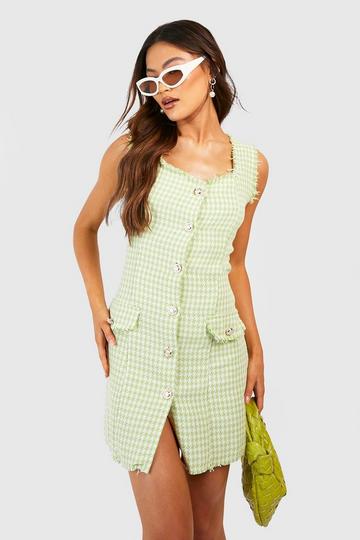 Check Boucle Pocket Front Dress lime