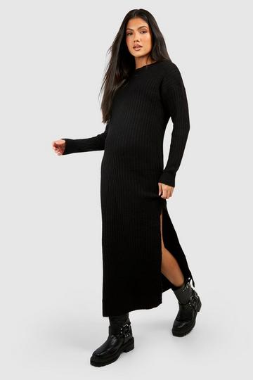 Maternity Soft Rib Midi Knitted Dress black