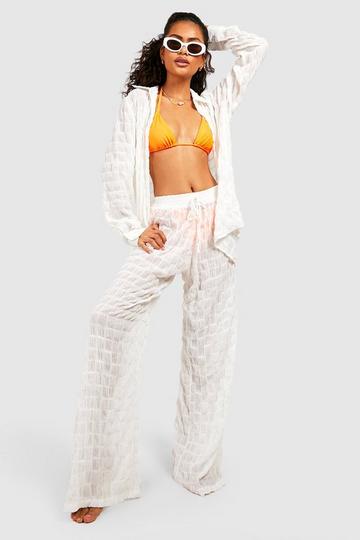 Textured Crinkle Beach zip-up Trousers ivory