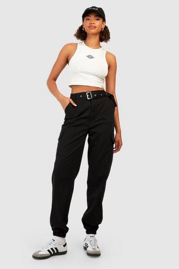 Tall Eyelet Belted Cargo Cuffed Jogger black