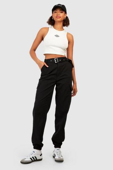 Tall Eyelet Belted Cargo Cuffed Jogger black