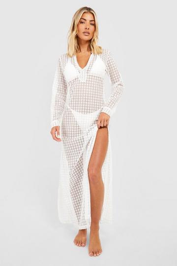 Dogtooth Lace Beach Cover-up Maxi Dress white
