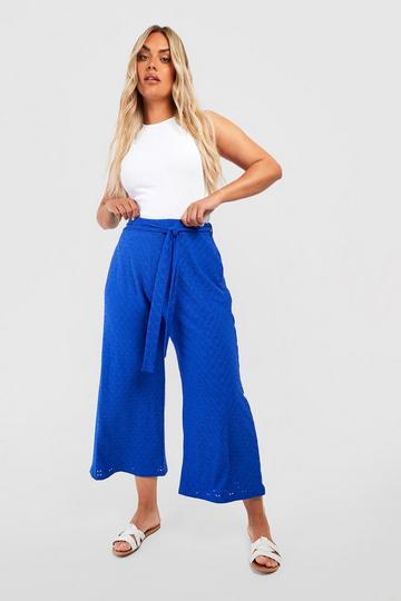 Plus Jersey Broderie Belted Culotte Trousers cobalt