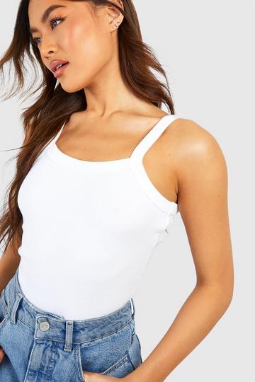 Thick Binding Curved Strap Rib Tank Top white