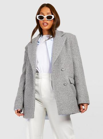 Tall Double Breast Boucle Wool Blazer grey