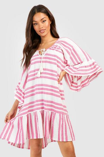 Textured Aztec Stripe Smock Dress hot pink