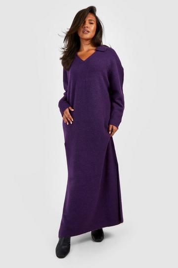Plus Soft Rib Polo Midaxi Dress purple