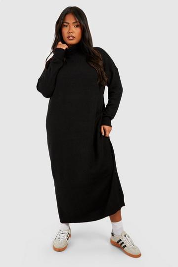Plus Soft Knit Roll Neck Midi Dress black
