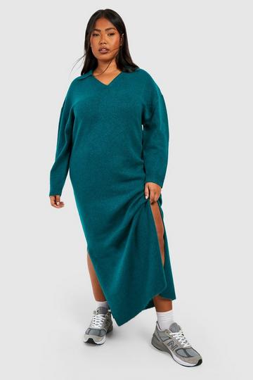 Plus Soft Rib Polo Midaxi Dress emerald