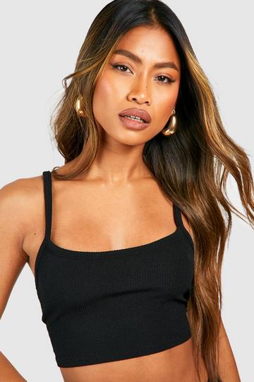 Ribbed Cropped Strappy Top black
