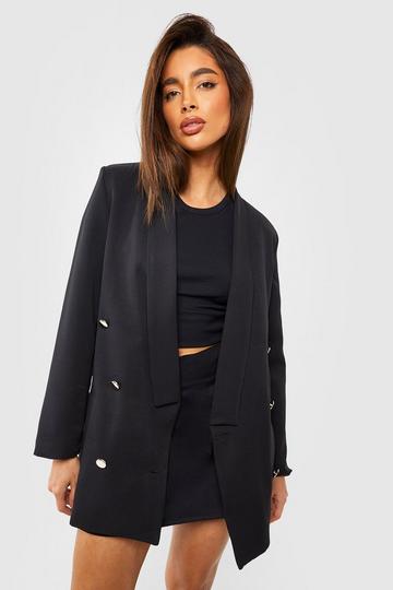 Longline Plunge Lapel Tailored Blazer black