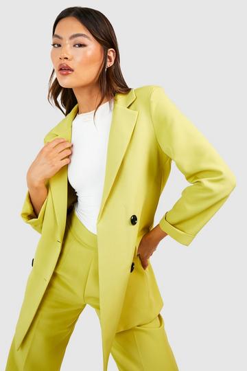 Contrast Button Turn Cuff Tailored Blazer lime