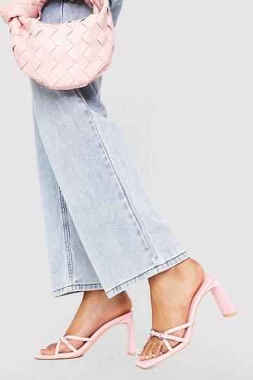 Pink Wide Fit Buckle Detail Heeled Mules