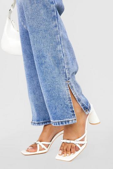 Wide Fit Buckle Detail Heeled Mules white
