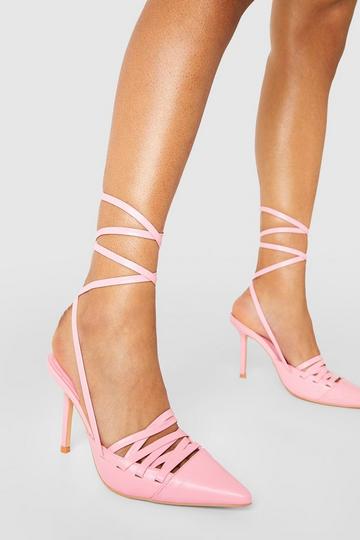 Corset Detail Lace Up Court Shoes pink