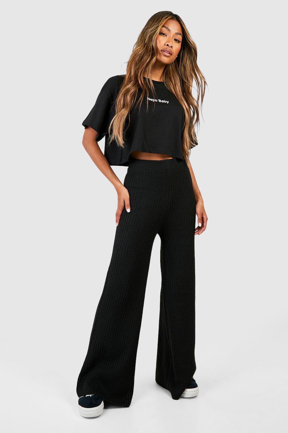 Black mesh diamante shop wide leg trouser