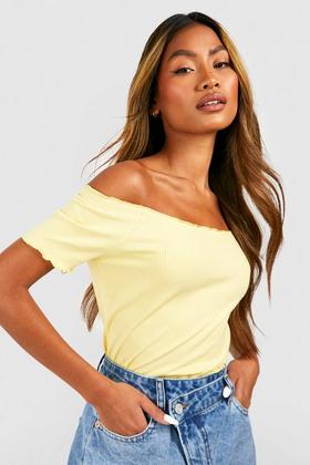 Off The Shoulder Lettuce Hem Rib Top