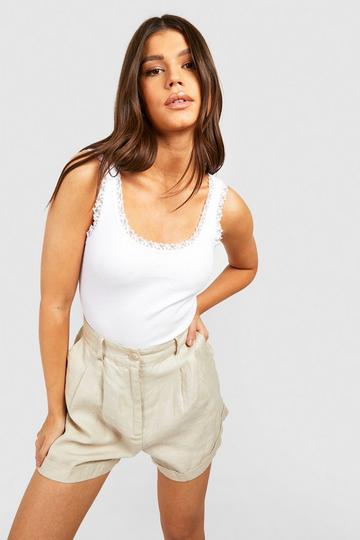 Lace Trim Ribbed Bodysuit white
