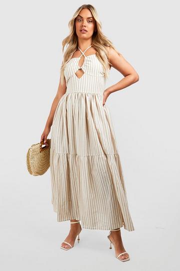 Grande taille - Robe longue rayée dos nu neutral