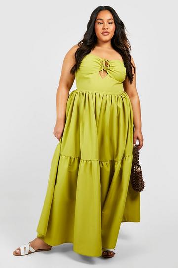 Olive Green Plus Woven Halterneck Maxi Dress