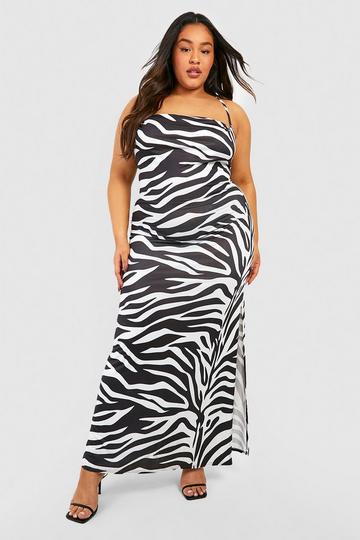Plus Zebra Slinky Cowl Maxi Dress black