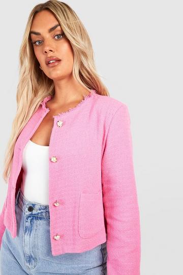 Pink Plus Pocket Detail Boucle Jacket