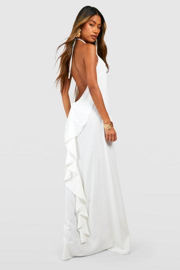 White Cheesecloth Textured Low Back Ruffle Tiered Maxi Dress