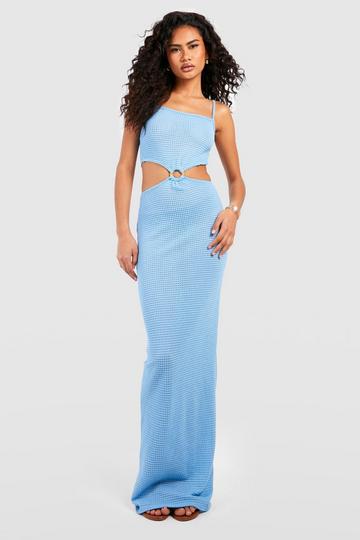 Square Neck O Ring Textured Cut Out Maxi Dress blue